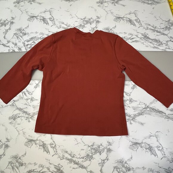 Vintage Mossimo Stretch Shirt Women’s M Orange V-Neck 3/4 Sleeves Sweatshirt szM - Picture 8 of 12